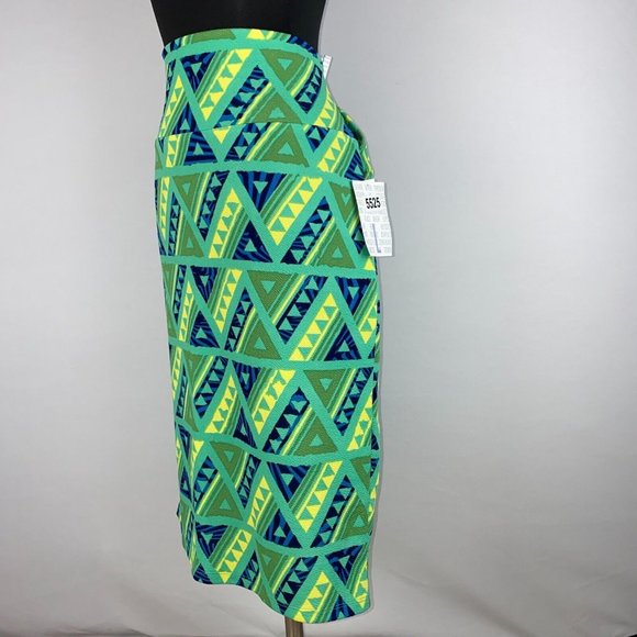 LuLaRoe Cassie L Green Yellow Blue Geometric Pattern Pencil Skirt NWT - Picture 5 of 13